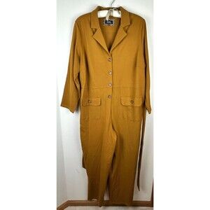 Mod X Womens 3X Mustard Belted Button Up Stretchy Jumpsuit